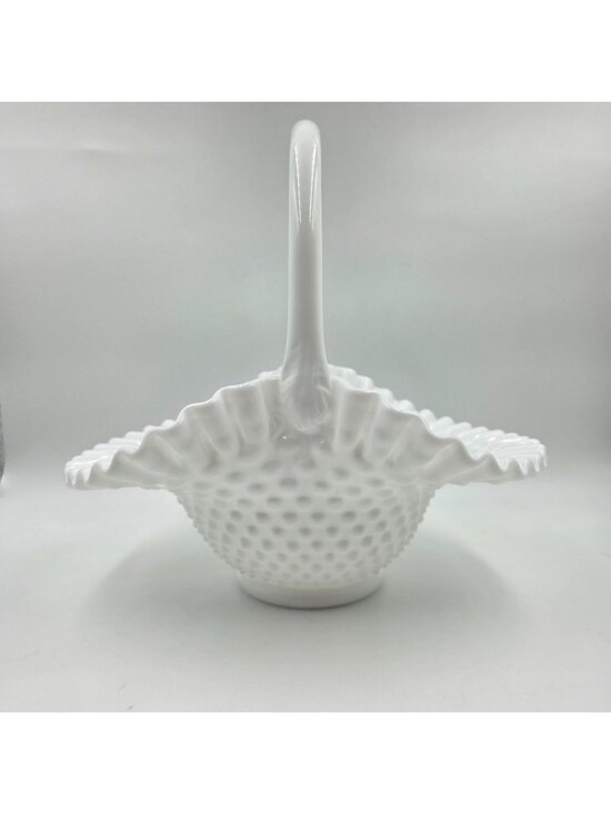 Fenton Other - Fenton Hobnail Milk Glass Handled Basket #389/3830 White Vintage USA 9" x 10"